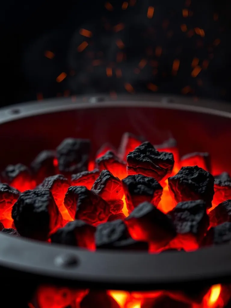 Gloeiende kolen in een tafelgrill