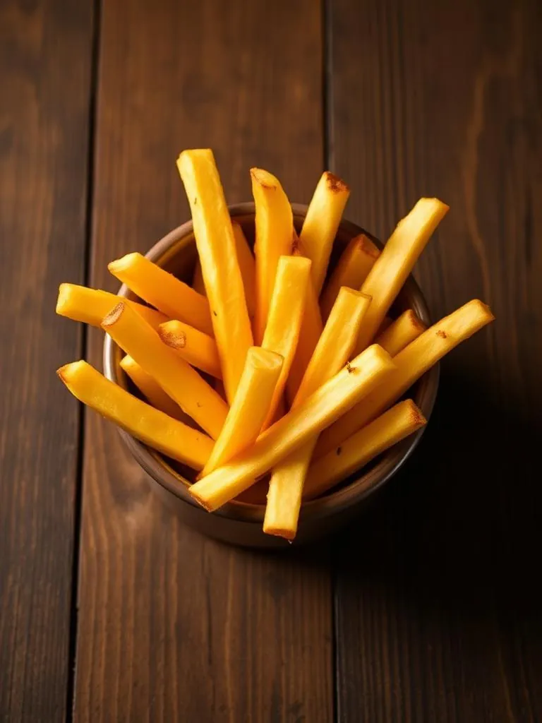 Handgeschilde Belgische frietjes in een rustieke kom